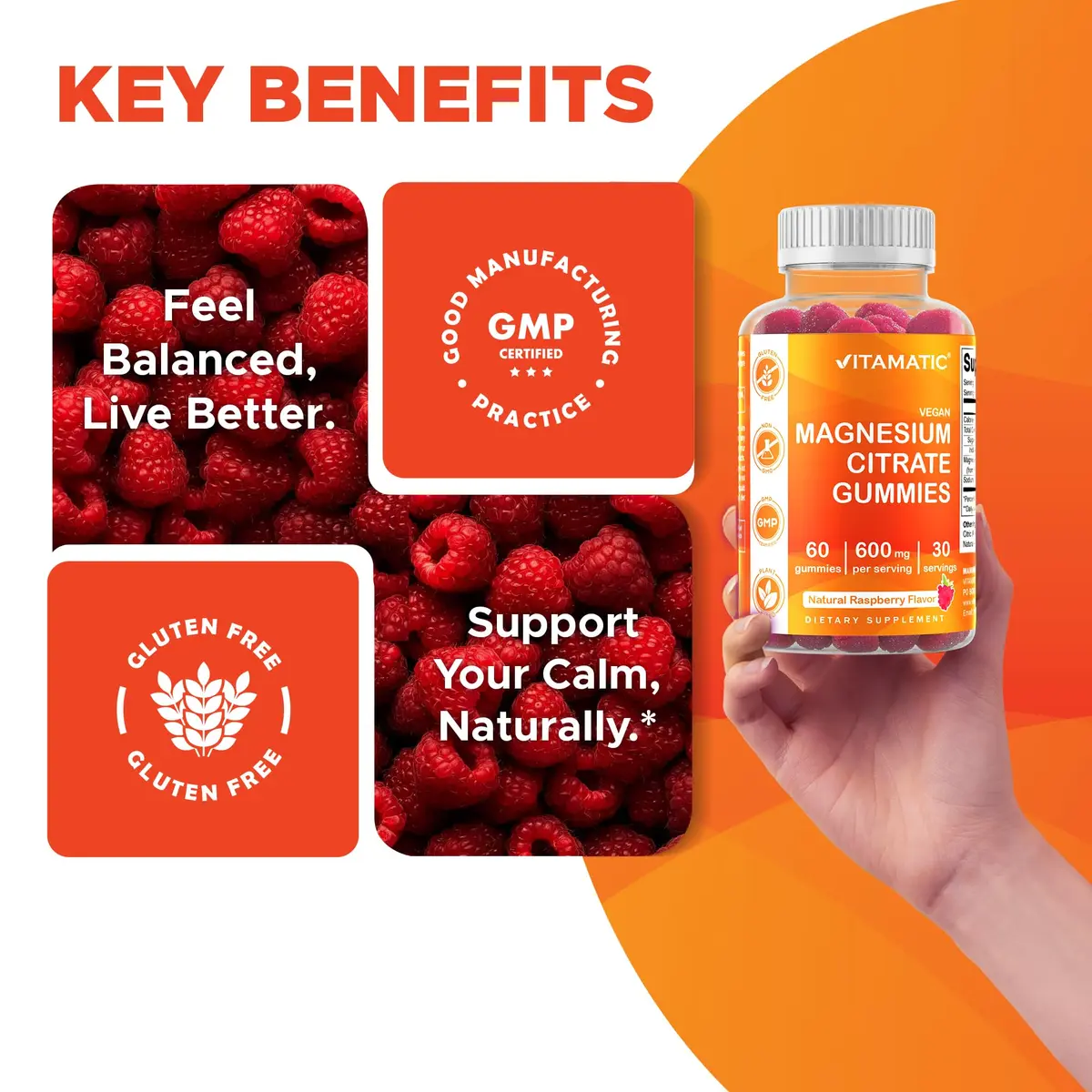 Vitamatic Magnesium Gummies 600mg | Vegan Relaxation & Muscle Support | 6 Pack - view 5