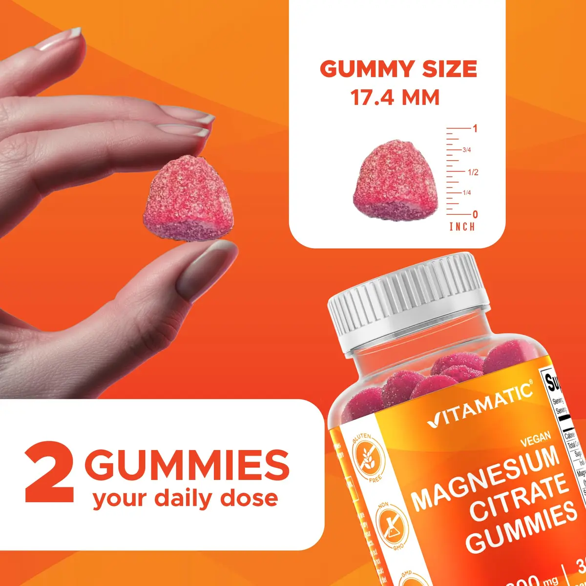 Vitamatic Magnesium Gummies 600mg | Vegan Relaxation & Muscle Support | 6 Pack - view 3