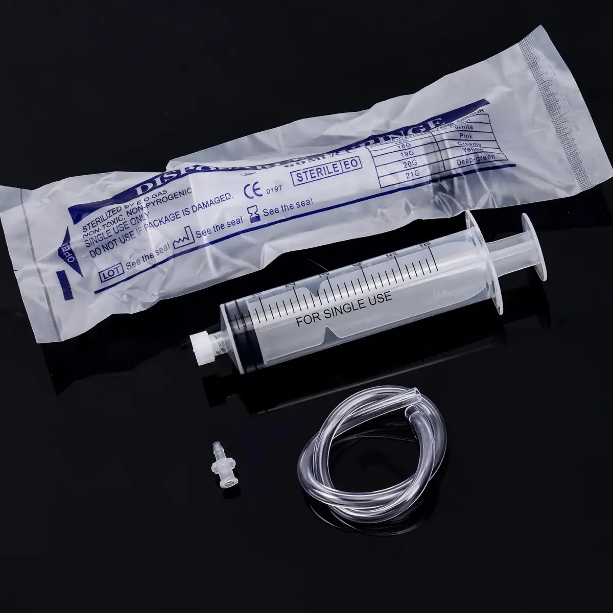 DEPEPE 60ml Plastic Syringe with 13in Tubing & Luer Connections (2-Pack, Transparent) | Sterile Lab Sample Injection - view 5