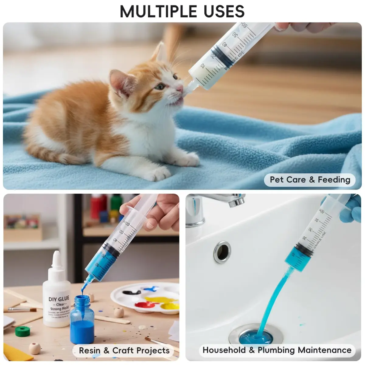 DEPEPE 60ml Plastic Syringe with 13in Tubing & Luer Connections (2-Pack, Transparent) | Sterile Lab Sample Injection - view 7