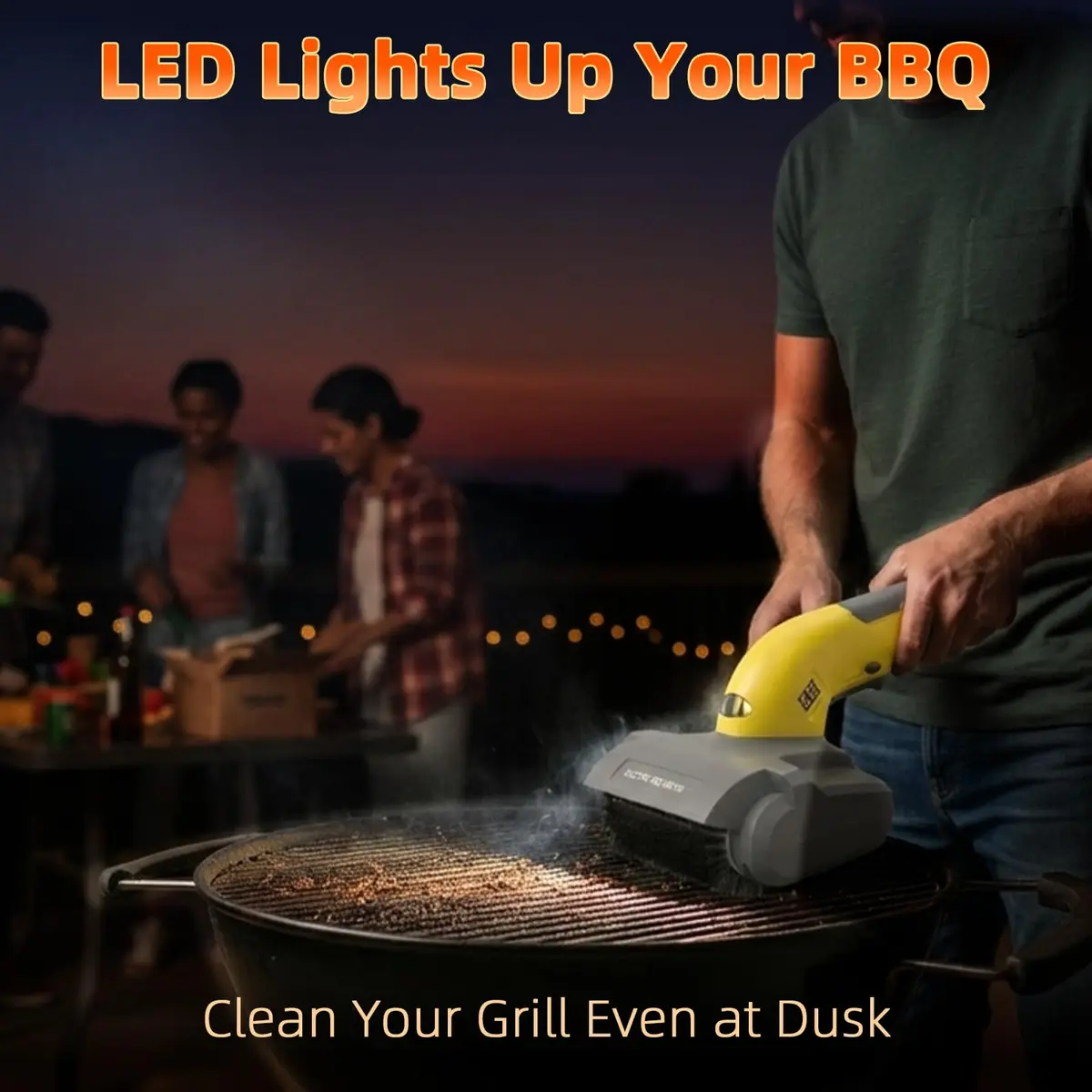 AURYAO Electric Grill Brush with LED Light | 3-in-1 Replaceable Heads, Cordless, 1200 RPM, Type-C Rechargeable, Outdoor BBQ - view 5