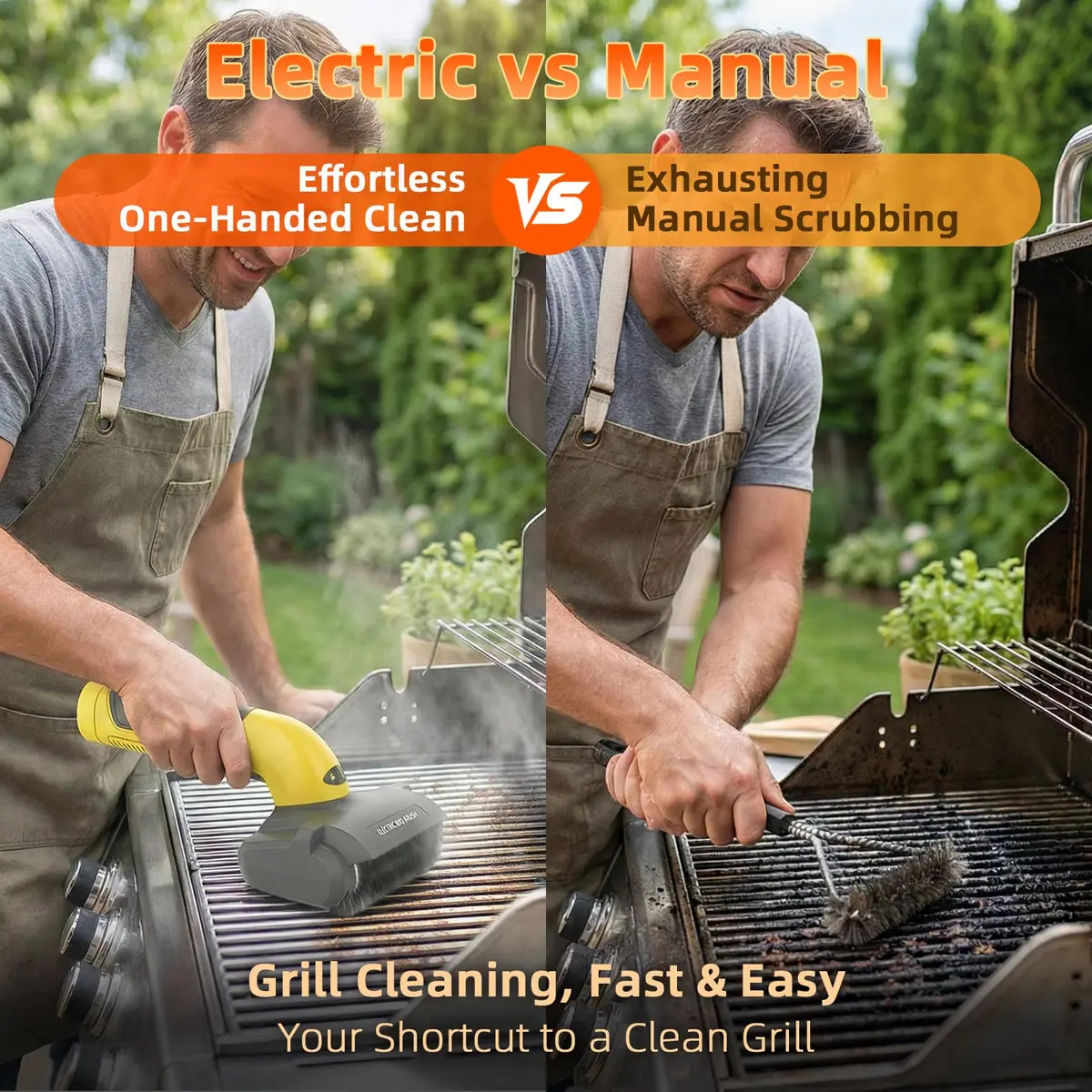 AURYAO Electric Grill Brush with LED Light | 3-in-1 Replaceable Heads, Cordless, 1200 RPM, Type-C Rechargeable, Outdoor BBQ - view 2