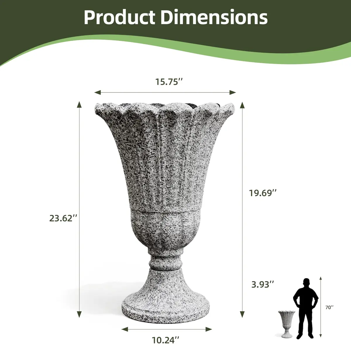 Diyfire Heavy-Duty 23.6" Tall Urns Planters for Outdoor Plants | Large Water Storage Garden Vase - view 2