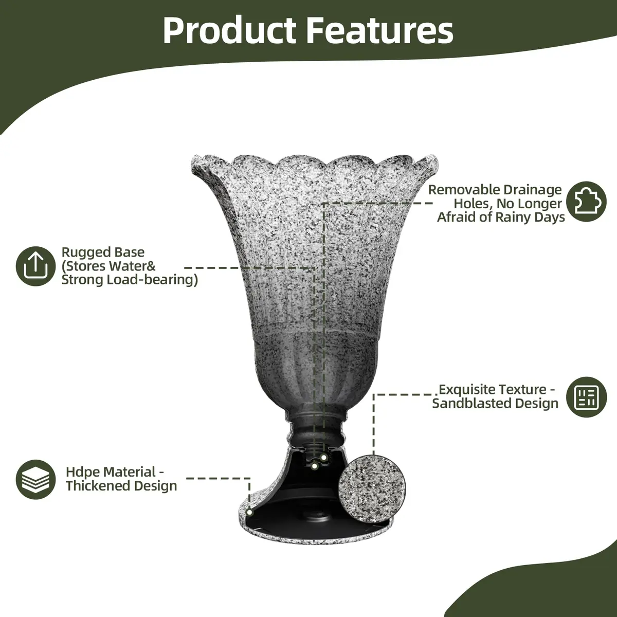 Diyfire Heavy-Duty 23.6" Tall Urns Planters for Outdoor Plants | Large Water Storage Garden Vase - view 4