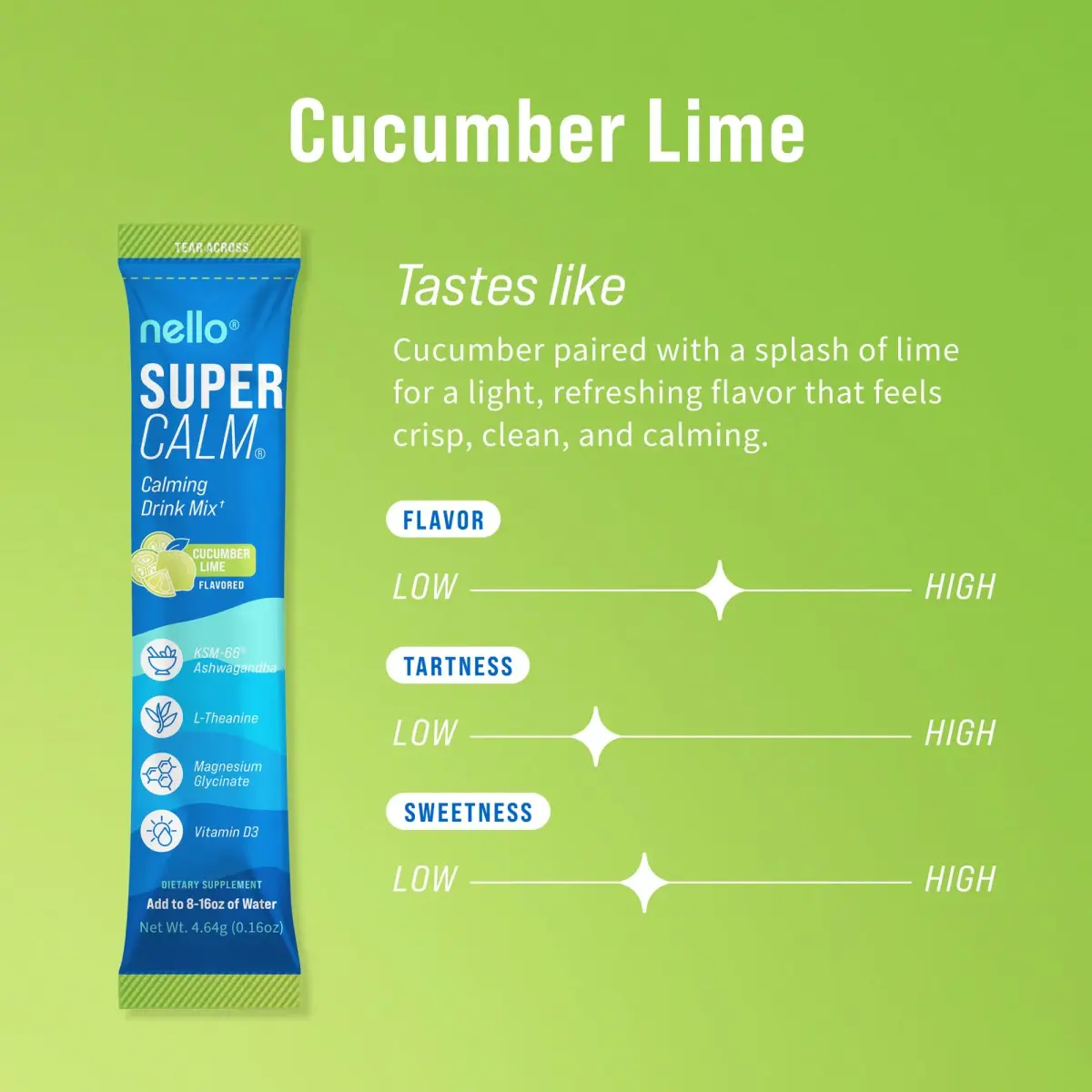 Nello Supercalm Powdered Drink Mix Cucumber Lime 20 Servings (Pack of 1) | Cortisol Reducer & Sleep Aid Supplement - view 2