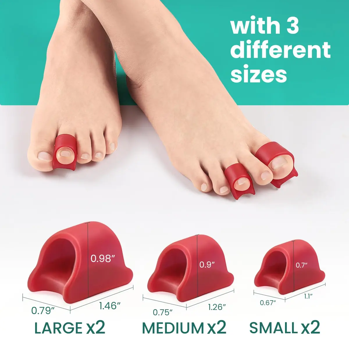Welnove Hammertoe Corrector - 6 Pack Toe Splints - Soft Gel Toe Straighteners - Realign Bent, Curled, Crooked, Claw, Hammer Toes (Red) - view 2