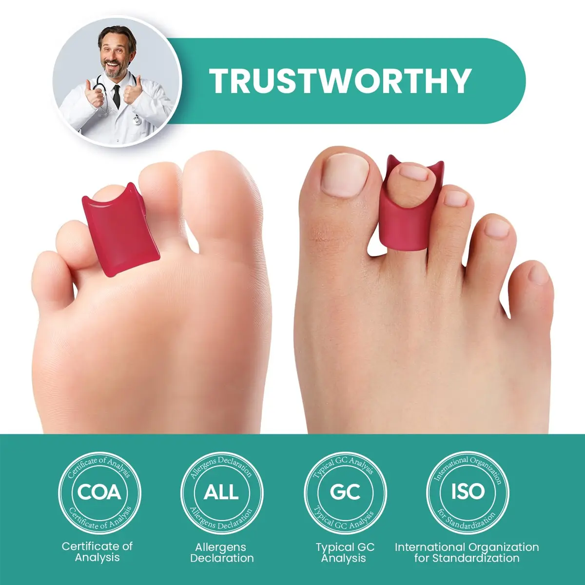 Welnove Hammertoe Corrector - 6 Pack Toe Splints - Soft Gel Toe Straighteners - Realign Bent, Curled, Crooked, Claw, Hammer Toes (Red) - view 4