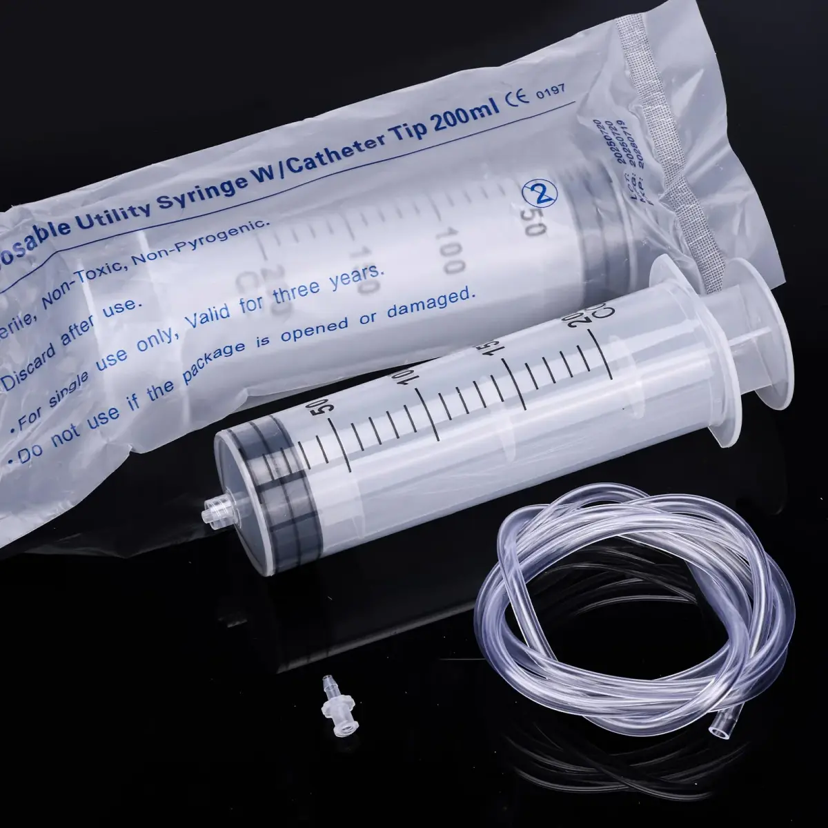 DEPEPE 200ml Large Plastic Syringe with 47in Tubing & Luer Connections (2-Pack, Transparent) - view 6