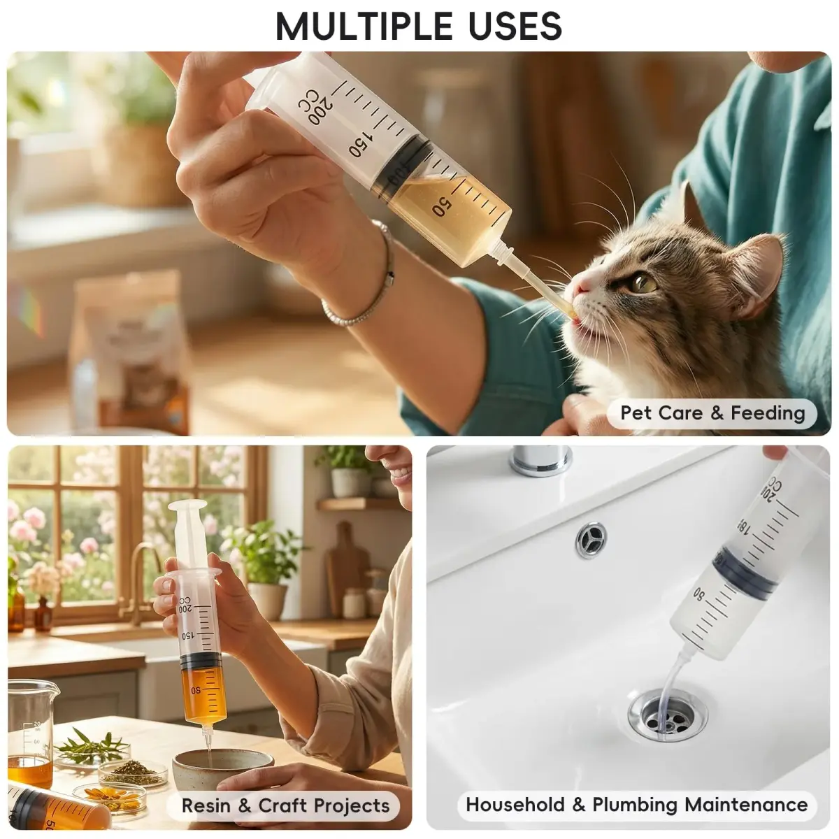 DEPEPE 200ml Large Plastic Syringe with 47in Tubing & Luer Connections (2-Pack, Transparent) - view 8