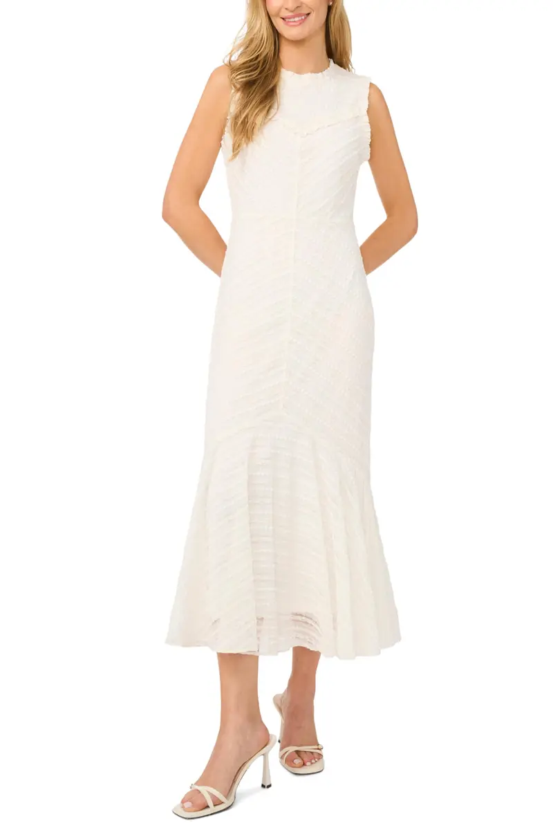 CeCe Sleeveless Ruffled Yoke Textured Knit Midi Dress | Elegant Summer Occasion Wear - main product image