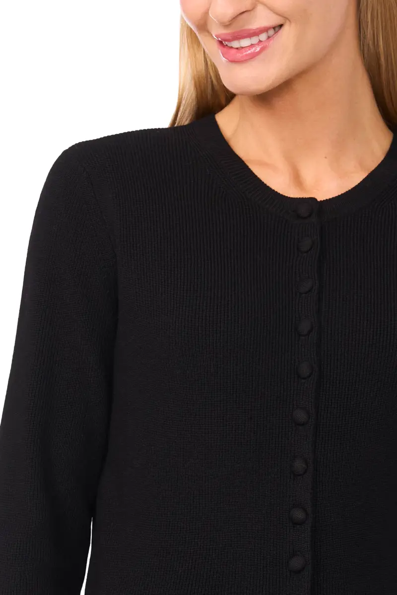 CeCe Long Sleeve Crew Neck Cardigan Rich Black | Soft Rayon & Nylon Blend, Regular Fit (70-120 chars) - view 2