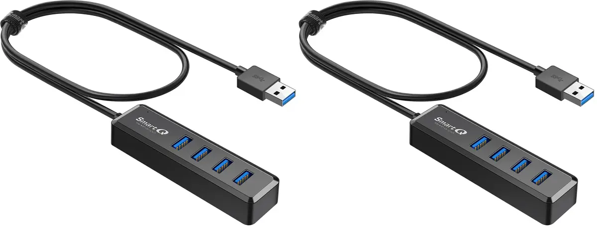 SmartQ H302S USB 3.0 Hub 4-Port | 2ft Long Cable, High-Speed Data Transfer, Compatible with Laptop, PC, Mac (Pack of 2) - main product image