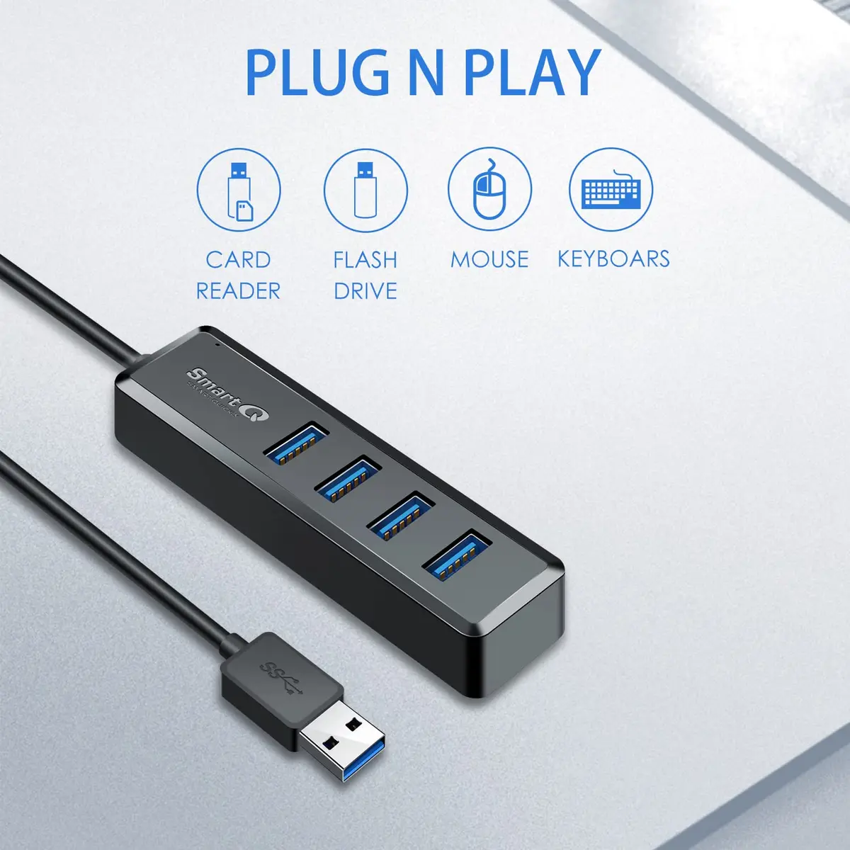 SmartQ H302S USB 3.0 Hub 4-Port | 2ft Long Cable, High-Speed Data Transfer, Compatible with Laptop, PC, Mac (Pack of 2) - view 3