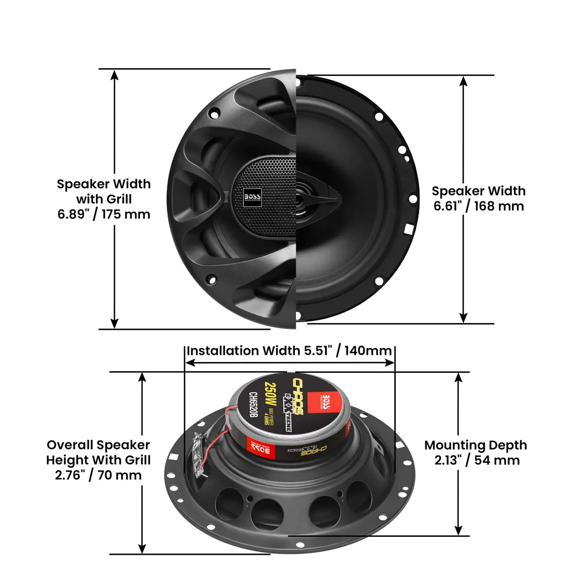 BOSS Audio Systems CH6520B 6.5 Inch Car Door Speakers | 250 Watts Max, 4 Ohms, Pair, Coaxial, Full Range, Black - view 5