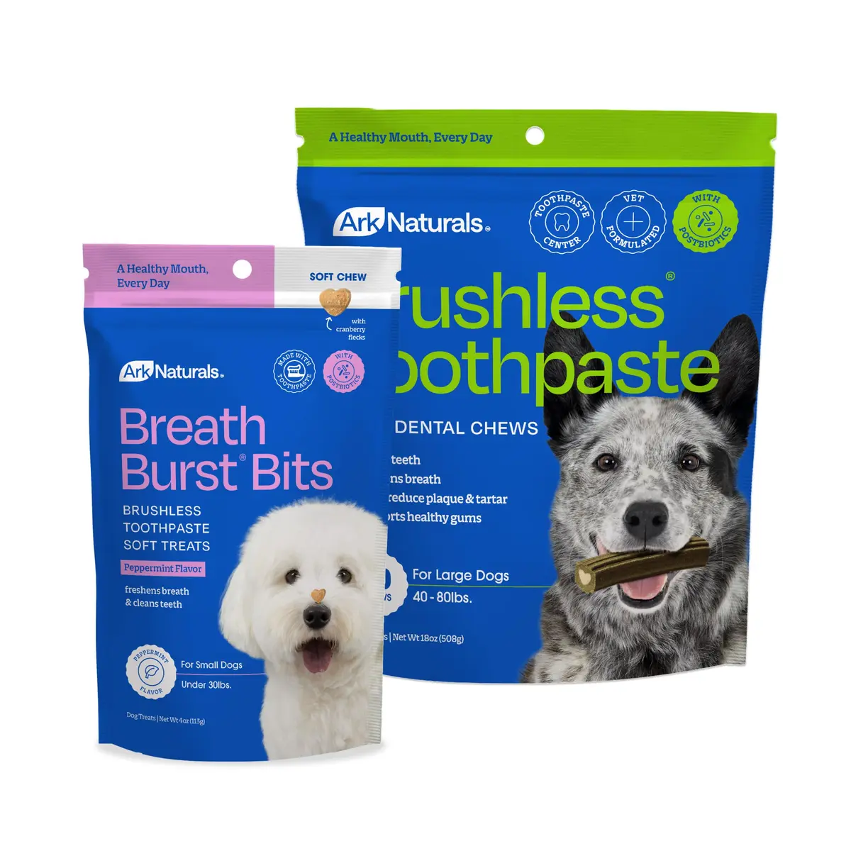 ARK NATURALS Brushless Toothpaste + Breath Bursts Dog Dental Treats - Large | 18 oz Large Breed Chews for Plaque & Tartar - main product image