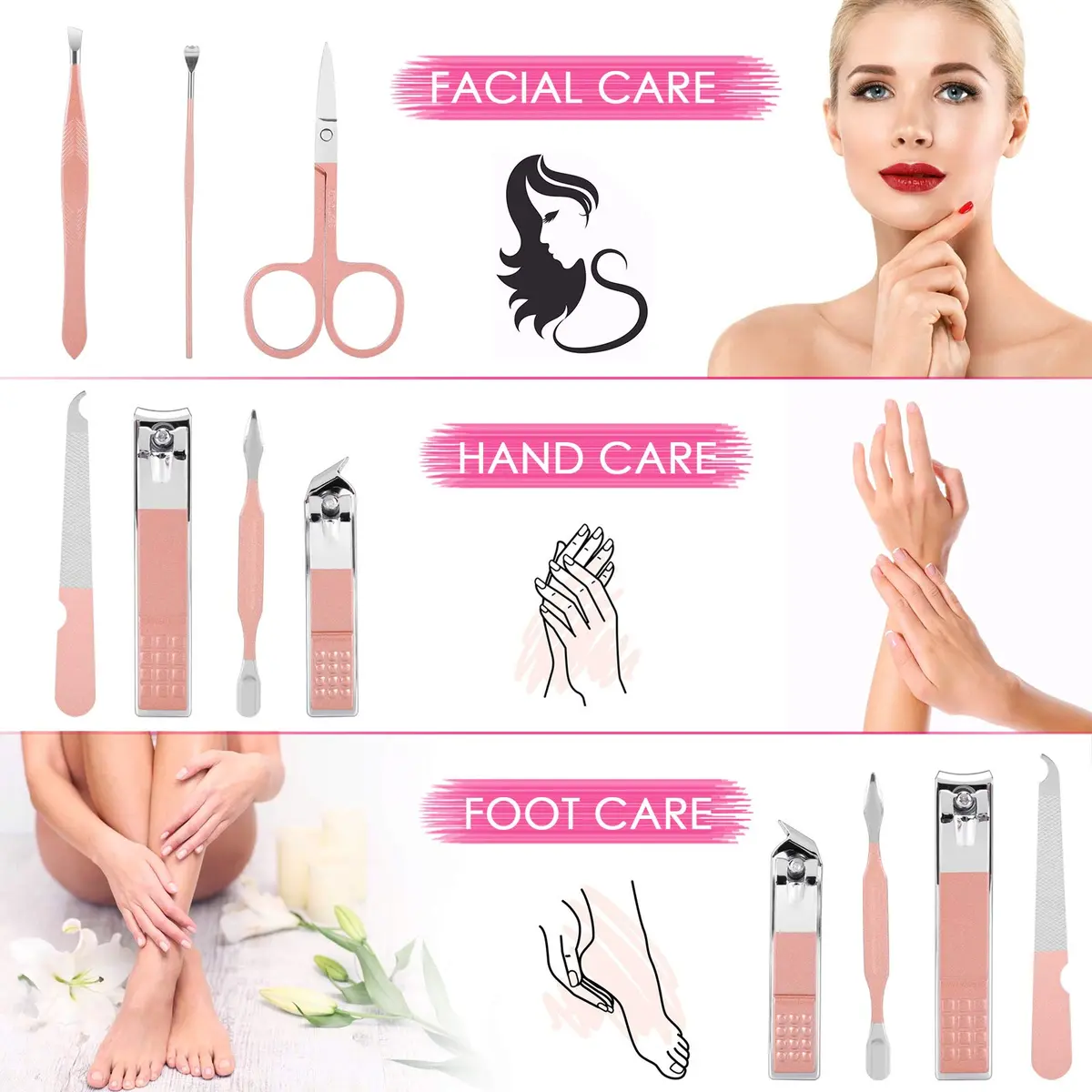 Aceoce Manicure Set Women Nail Clippers Kit 8 Piece | Professional Grooming Tools for Home & Travel - view 3