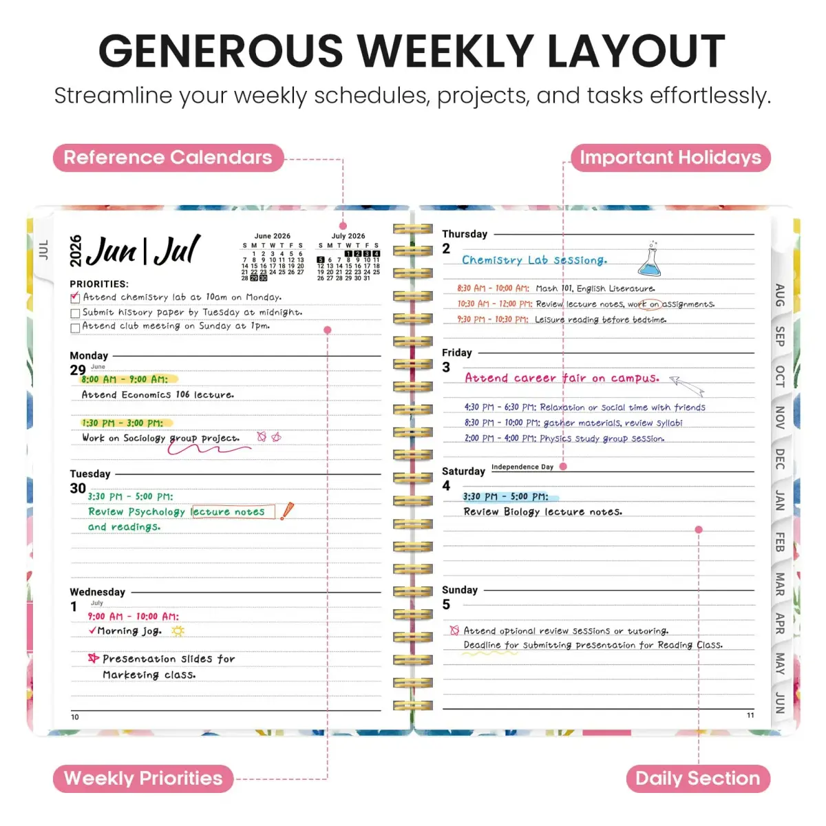 Taja Academic Planner 2026-2027, Jul 2026-Jun 2027 Monthly & Weekly Calendar Planner 28.5 cm (11 inches) | Acid-Free Paper Planner - view 3