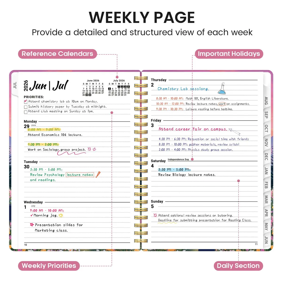 Taja Academic Planner 2026-2027, Jul 2026-Jun 2027 Monthly & Weekly Planner, 16.2cm x 21.8cm (6.3" x 8.5") | 12-Month Organizer for Students & Professionals - view 3