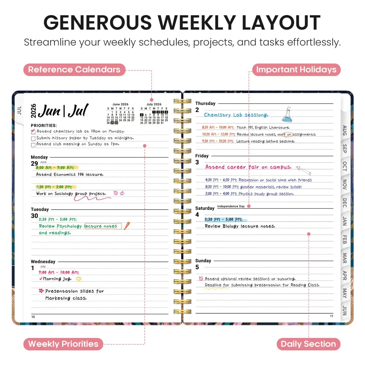 Taja Academic Planner 2026-2027, Jul 2026-Jun 2027 Monthly & Weekly Planner Calendar, 6.3"x8.5" (A5) | Structured Planning for Students & Professionals - view 3