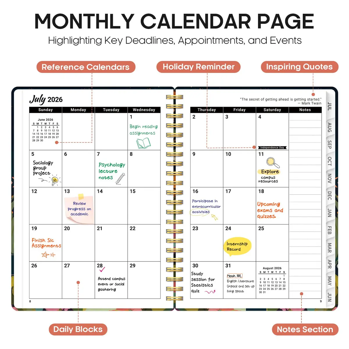 Taja Planner 2026-2027 Academic Planner 146 Pages (A5 Size) | Monthly & Weekly Calendar Organizer with Tabs - view 2