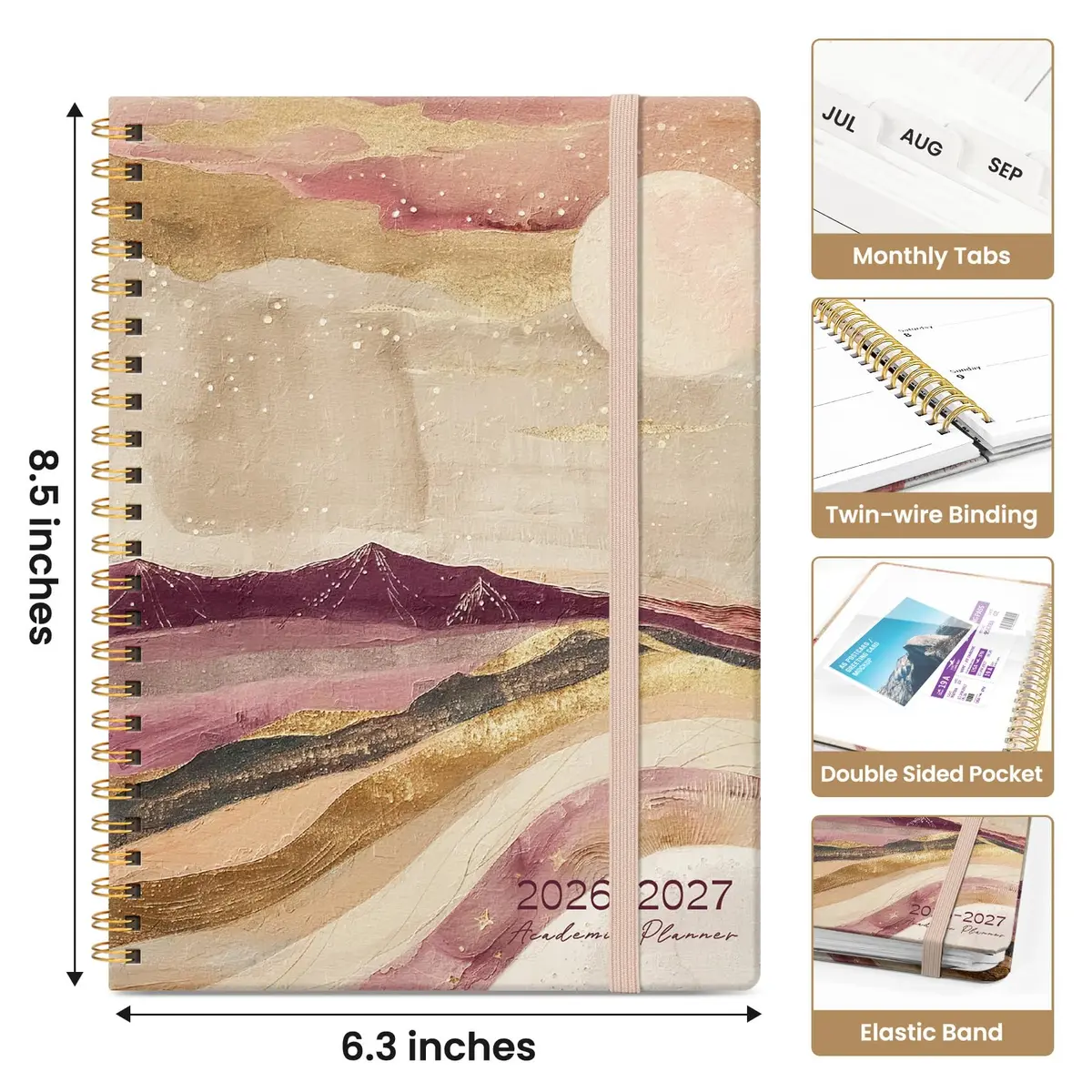Taja Planner 2026-2027 Jul 2026-Jun 2027 Monthly & Weekly Calendar Planner 21.6 cm (8.5 in) x 15.9 cm (6.3 in) | Academic Year Planning with Tabs - view 4