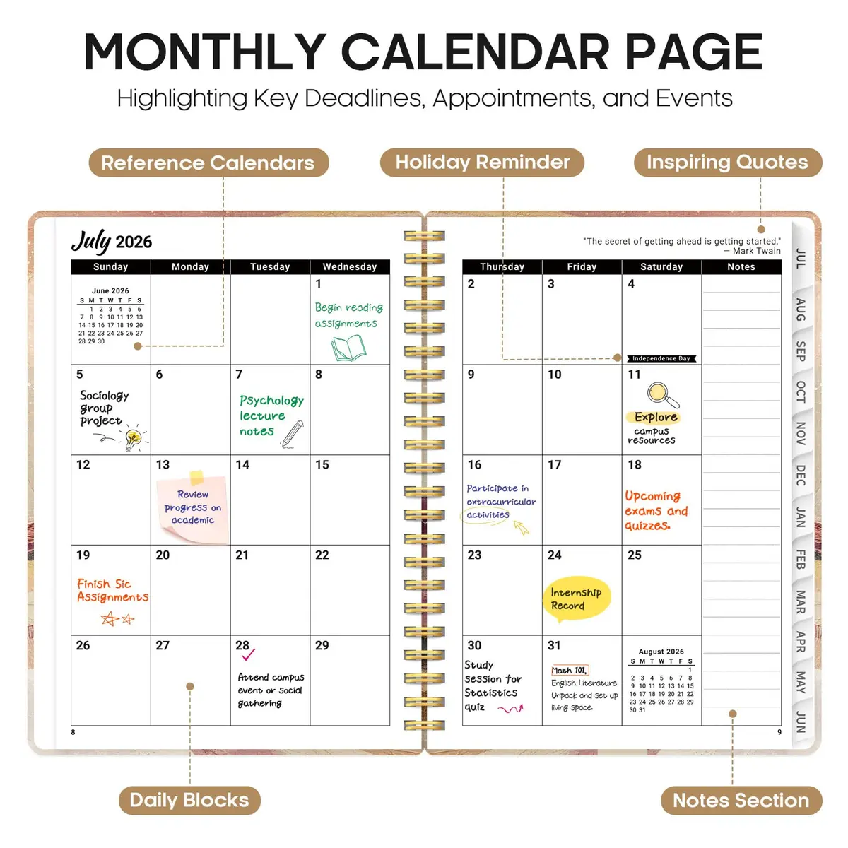 Taja Planner 2026-2027 Jul 2026-Jun 2027 Monthly & Weekly Calendar Planner 21.6 cm (8.5 in) x 15.9 cm (6.3 in) | Academic Year Planning with Tabs - view 2