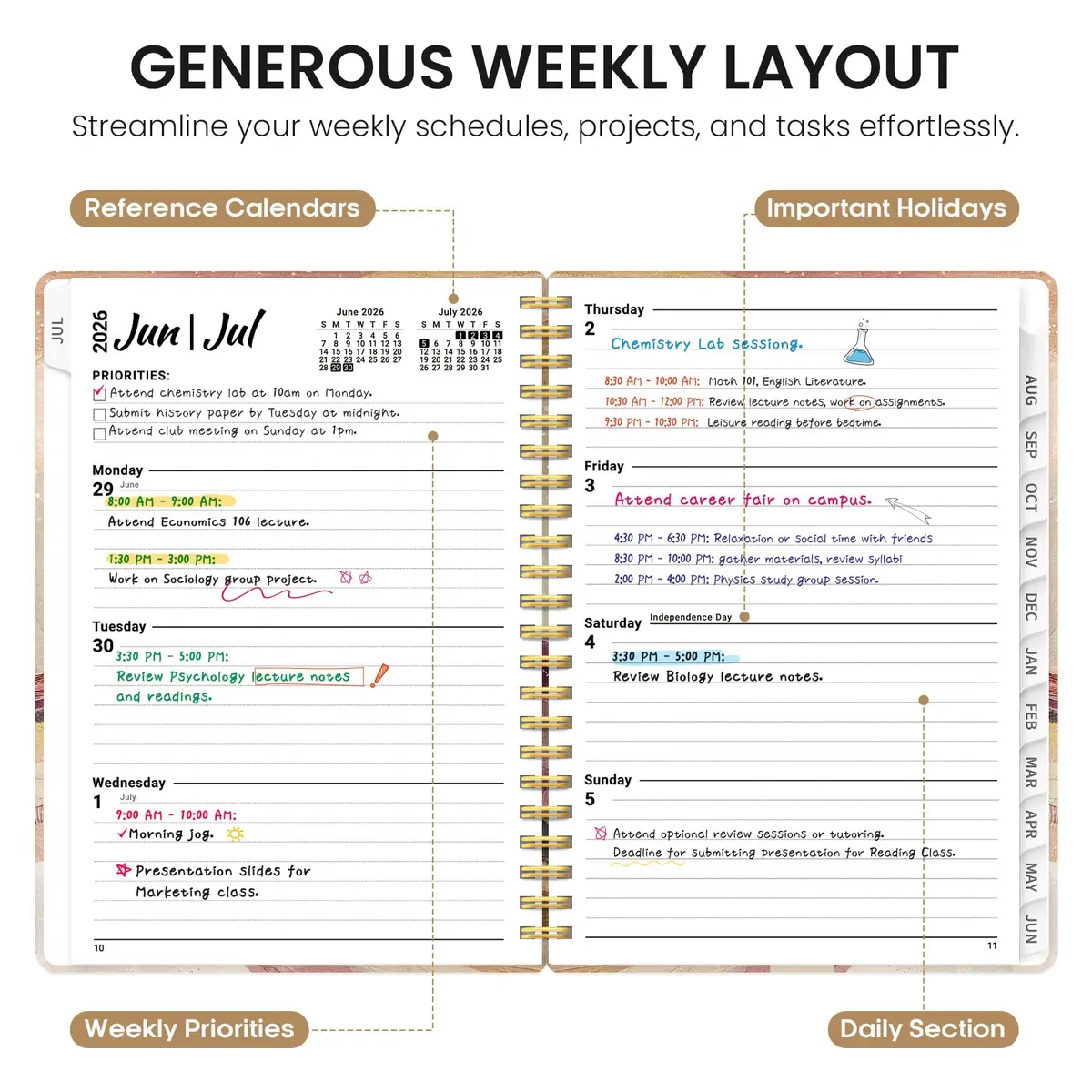 Taja Planner 2026-2027 Jul 2026-Jun 2027 Monthly & Weekly Calendar Planner 21.6 cm (8.5 in) x 15.9 cm (6.3 in) | Academic Year Planning with Tabs - view 3
