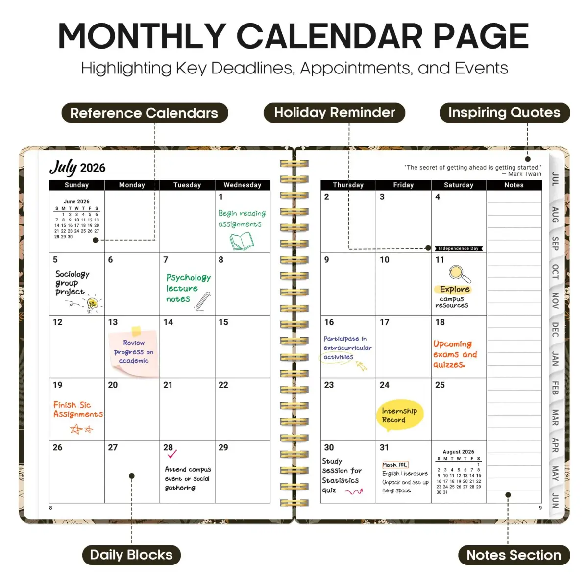 Taja Planner 2026-2027, Jul 2026-Jun 2027 Monthly & Weekly Calendar Planner 28.3 cm (11 inches) | Academic Organizer with Tabs - view 2