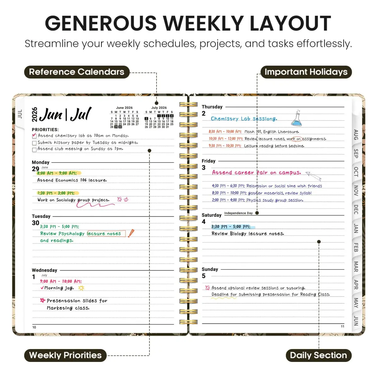 Taja Planner 2026-2027, Jul 2026-Jun 2027 Monthly & Weekly Calendar Planner 28.3 cm (11 inches) | Academic Organizer with Tabs - view 3