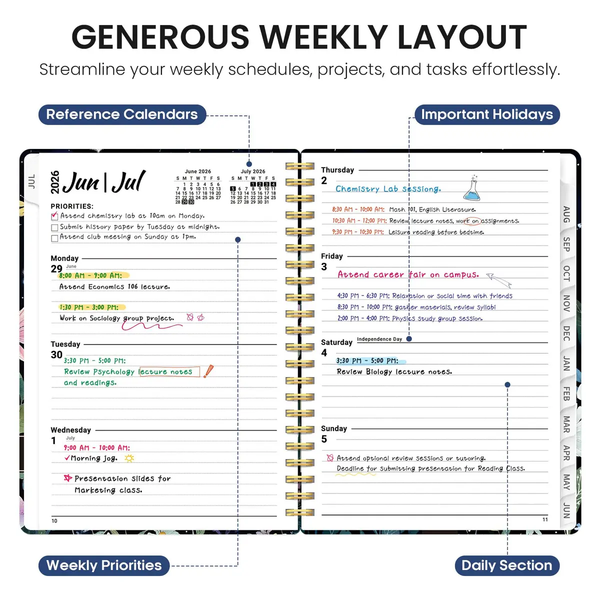 Taja Planner 2026-2027, Jul 2026-Jun 2027 Monthly & Weekly Calendar Planner 28.7 cm (11 inches) | Academic Planning with Tabs & Motivational Quotes - view 3