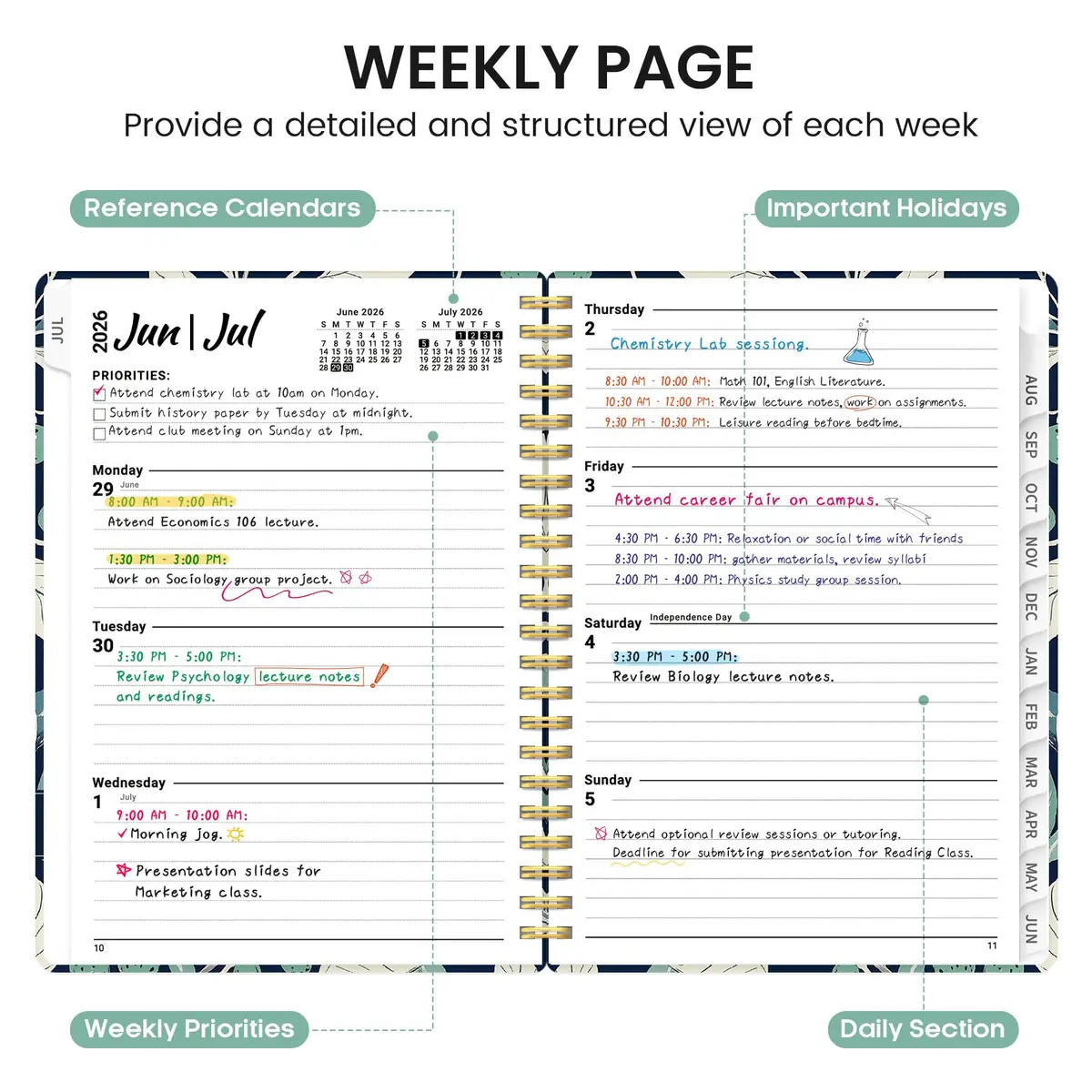 Taja Academic Planner 2026-2027, 6.3" x 8.5" (16.0 x 21.6 cm) | Monthly & Weekly Organizer for Students & Professionals - view 3