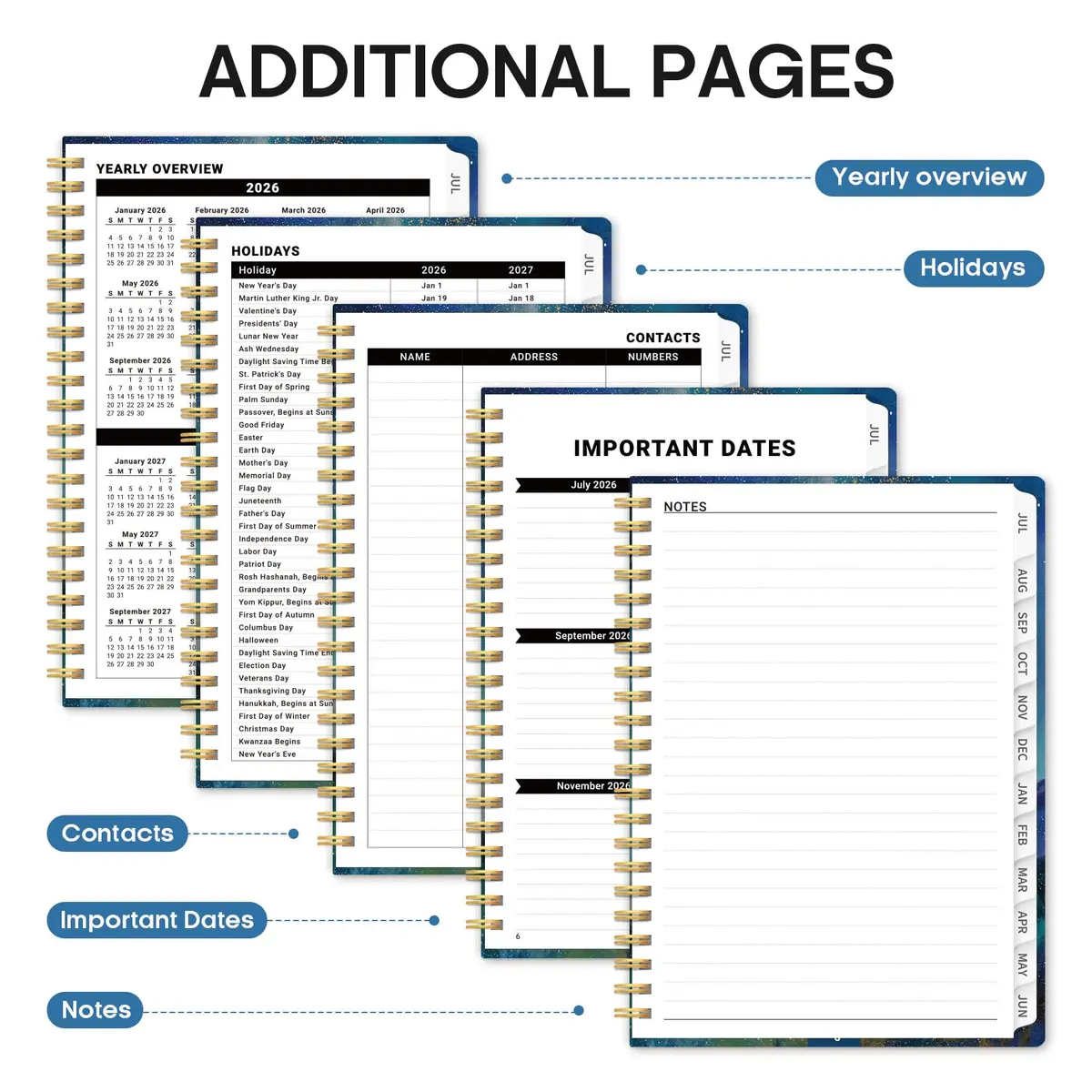Taja Academic Planner 2026-2027, Jul 2026-Jun 2027 Monthly & Weekly Planner 16 cm (6.3") x 21.5 cm (8.5") | A5 Size, Hardcover, Spiral Bound - view 5