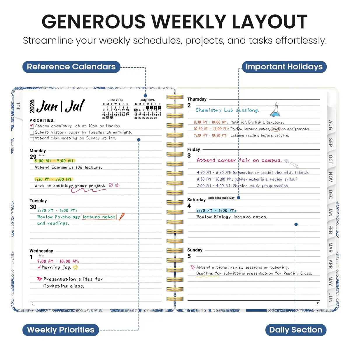 Taja Academic Planner 2026-2027, Monthly & Weekly Jul 2026-Jun 2027 Planner, 16cm (6.3") x 21.7cm (8.5") | Organized Planning for Students & Professionals - view 3