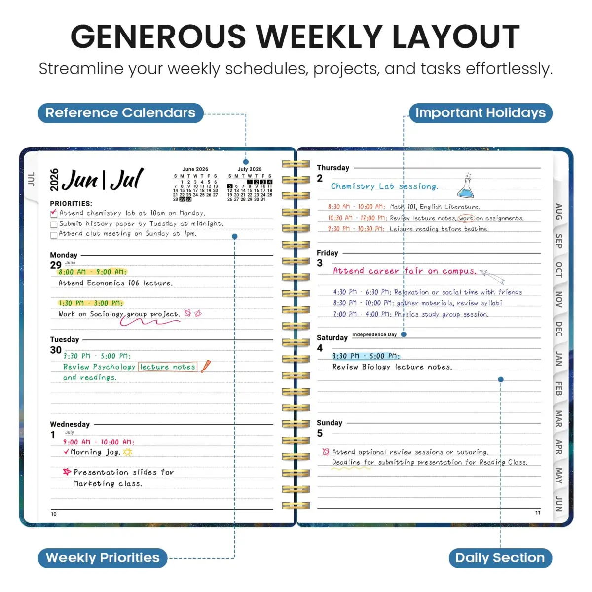 Taja Academic Planner 2026-2027, Jul 2026-Jun 2027 Monthly & Weekly Planner, 8.5x11 Inches | Year-Long Organization for Students & Professionals - view 3