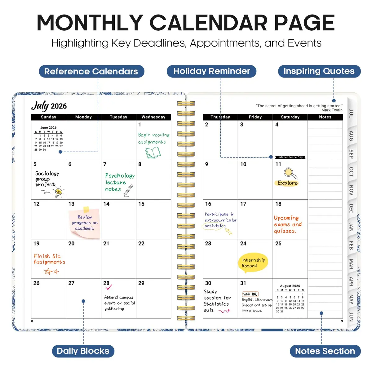 Taja Academic Planner 2026-2027, Monthly & Weekly Jul 2026-Jun 2027 Planner, 28.4cm (11") x 22.5cm (8.5") | Smooth Ink Flow Acid-Free Paper - view 2