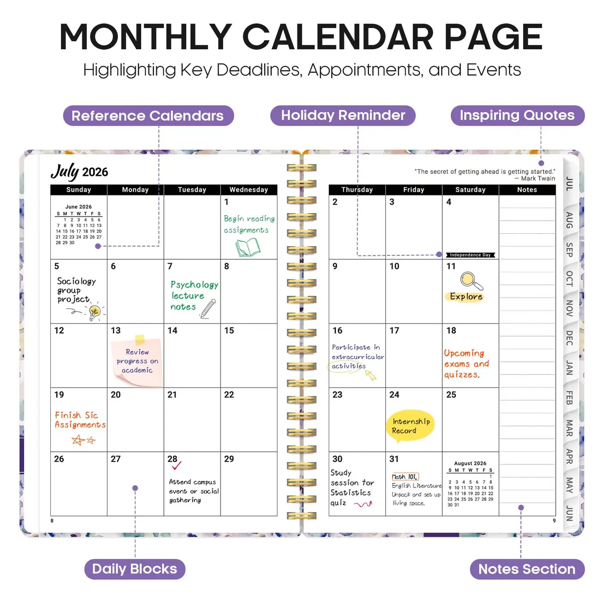Taja Academic Planner 2026-2027, Monthly & Weekly, 6.3"x8.5" (A5) | Smooth Ink Flow, Acid-Free Paper - view 2