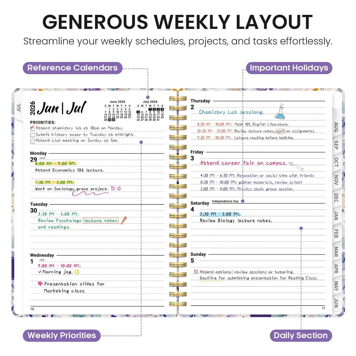 Taja Academic Planner 2026-2027, Monthly & Weekly, 6.3"x8.5" (A5) | Smooth Ink Flow, Acid-Free Paper - view 3