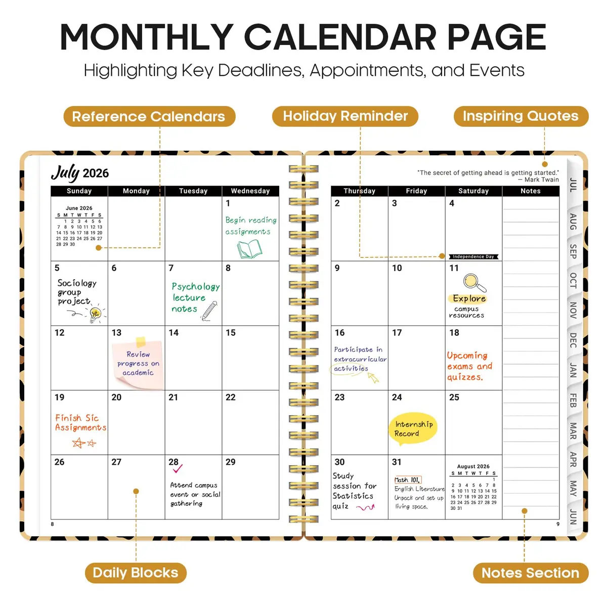 Taja Academic Planner 2026-2027, Monthly & Weekly Jul 2026-Jun 2027, 16.3cm x 21.7cm (6.3"x8.5") Hardcover Spiral Planner with Tabs | Organized for Students & Professionals - view 2