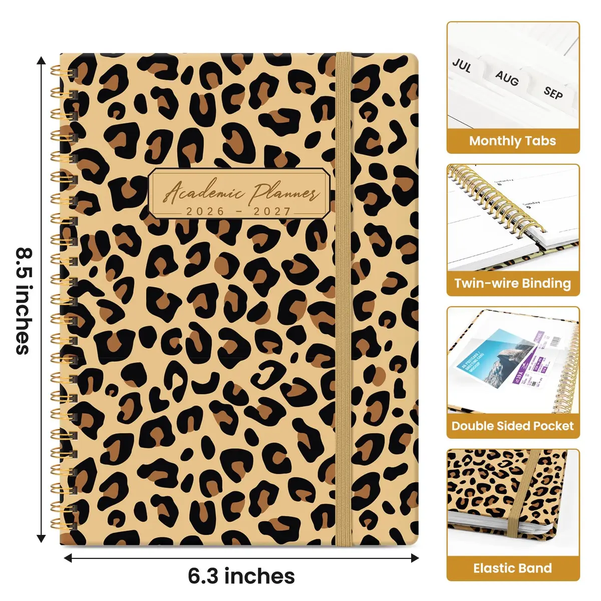 Taja Academic Planner 2026-2027, Monthly & Weekly Jul 2026-Jun 2027, 16.3cm x 21.7cm (6.3"x8.5") Hardcover Spiral Planner with Tabs | Organized for Students & Professionals - view 4