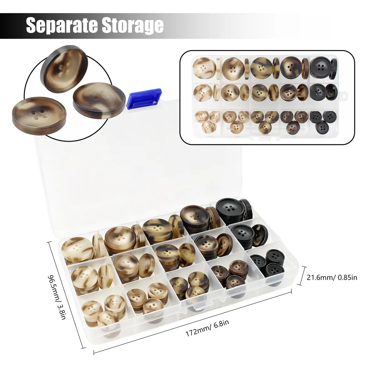 Renashed Faux Buffalo Horn Suit Coat Buttons 15mm, 20mm, 25mm (120-Piece Set) | Resin Buttons for Coats, Jackets, and Crafts - view 5