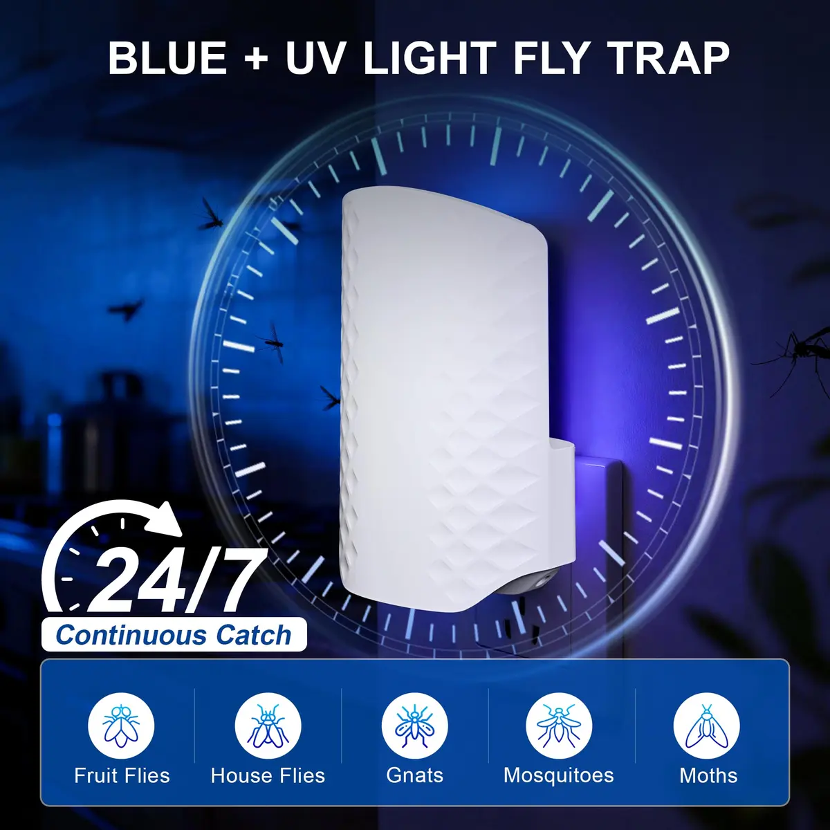 WowCatch Flying Insect Trap for Indoors, Plug-in Fly Trap Bug Catcher with Sticky Cards, 2 Devices + 10 Refills | Upgraded Blue UV Light - view 3