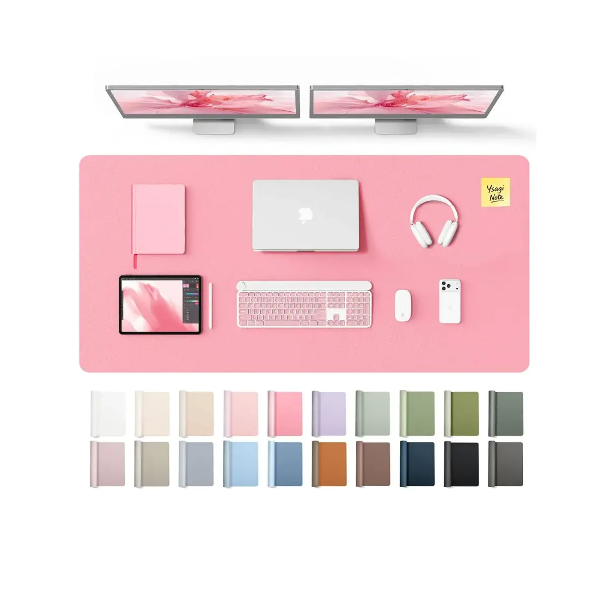 YSAGi Pink Leather Desk Pad Protector 140cm x 61cm (55" x 24") | Protects Desks, Doubles as Large Mouse Pad - main product image