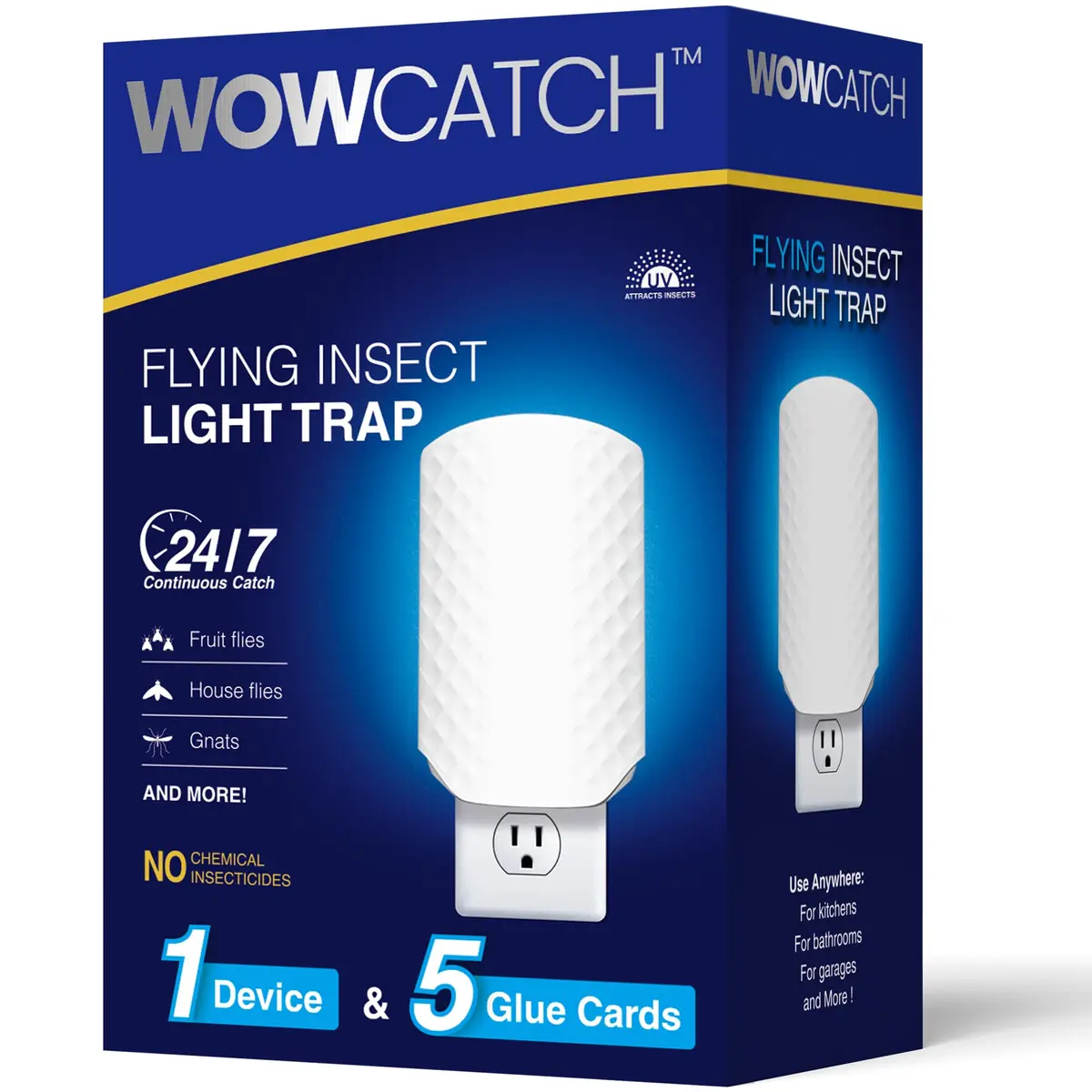 WowCatch Flying Insect Trap for Indoors | Blue UV Light, Silent & Mess-Free, 1 Device + 5 Refill - main product image