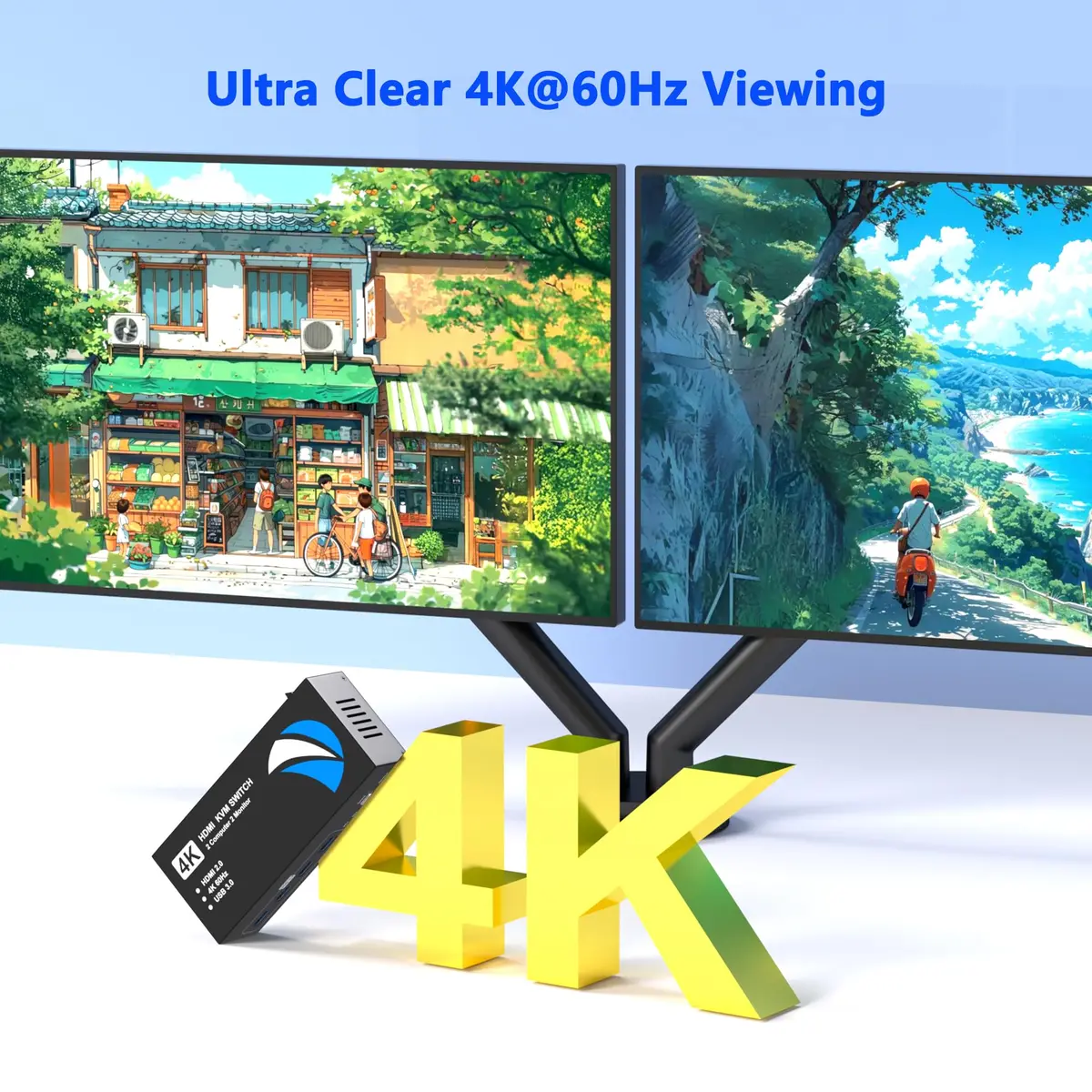 Buerlaseul HDMI KVM Switch 2 Monitors 2 Computers | 4K@60Hz Dual Monitor USB Switch - view 5