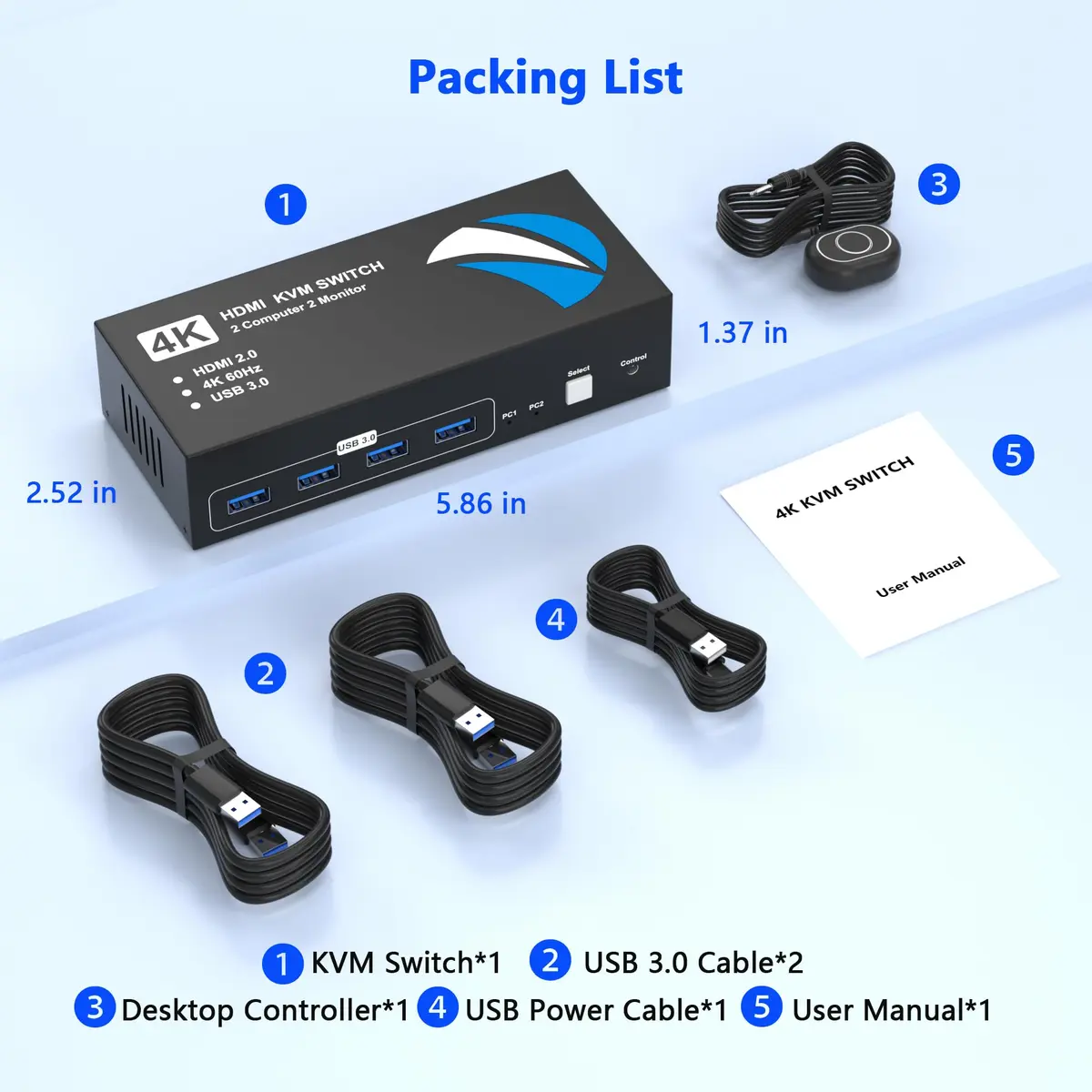 Buerlaseul HDMI KVM Switch 2 Monitors 2 Computers | 4K@60Hz Dual Monitor USB Switch - view 7