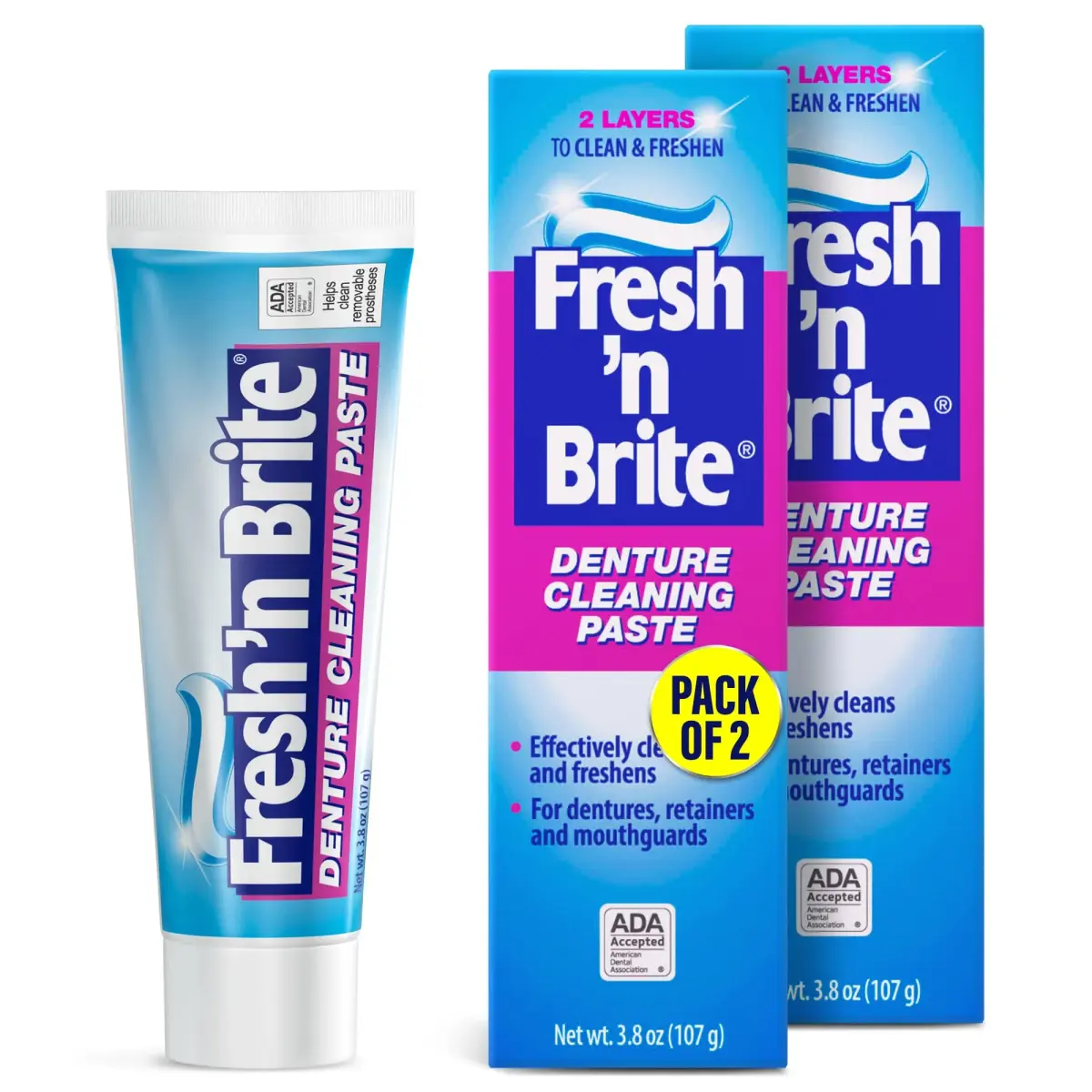 Fresh 'n Brite Denture Cleaner Paste Dual-Layer Mint 214g (7.6 oz) | ADA Accepted Formula - main product image