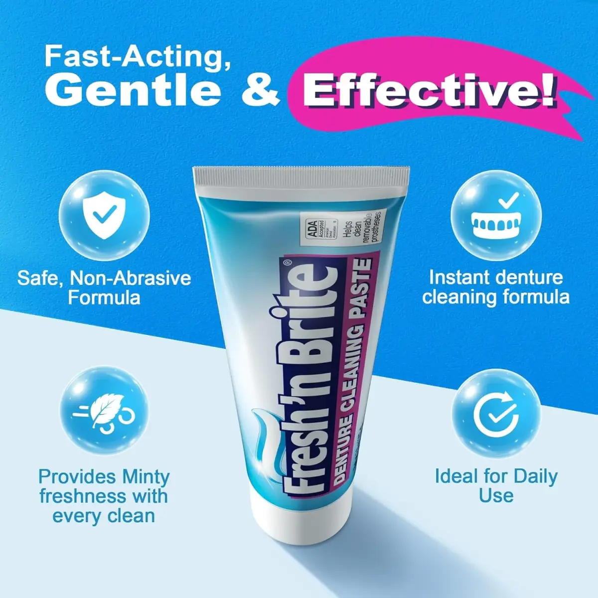 Fresh 'n Brite Denture Cleaner Paste Dual-Layer Mint 214g (7.6 oz) | ADA Accepted Formula - view 5