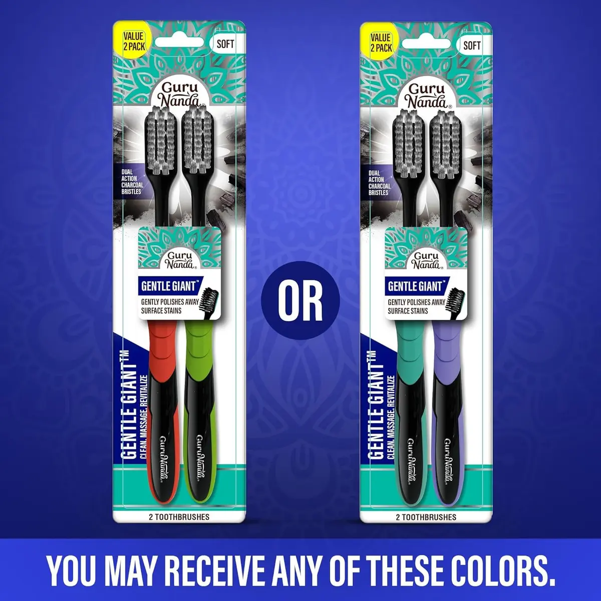 GuruNanda Gentle Giant Charcoal Toothbrush - Dual Action Flossing Spiral Bristles, Non-Slip Ergo Dexa Grip Handle, 2ct (Pack of 2) - view 9