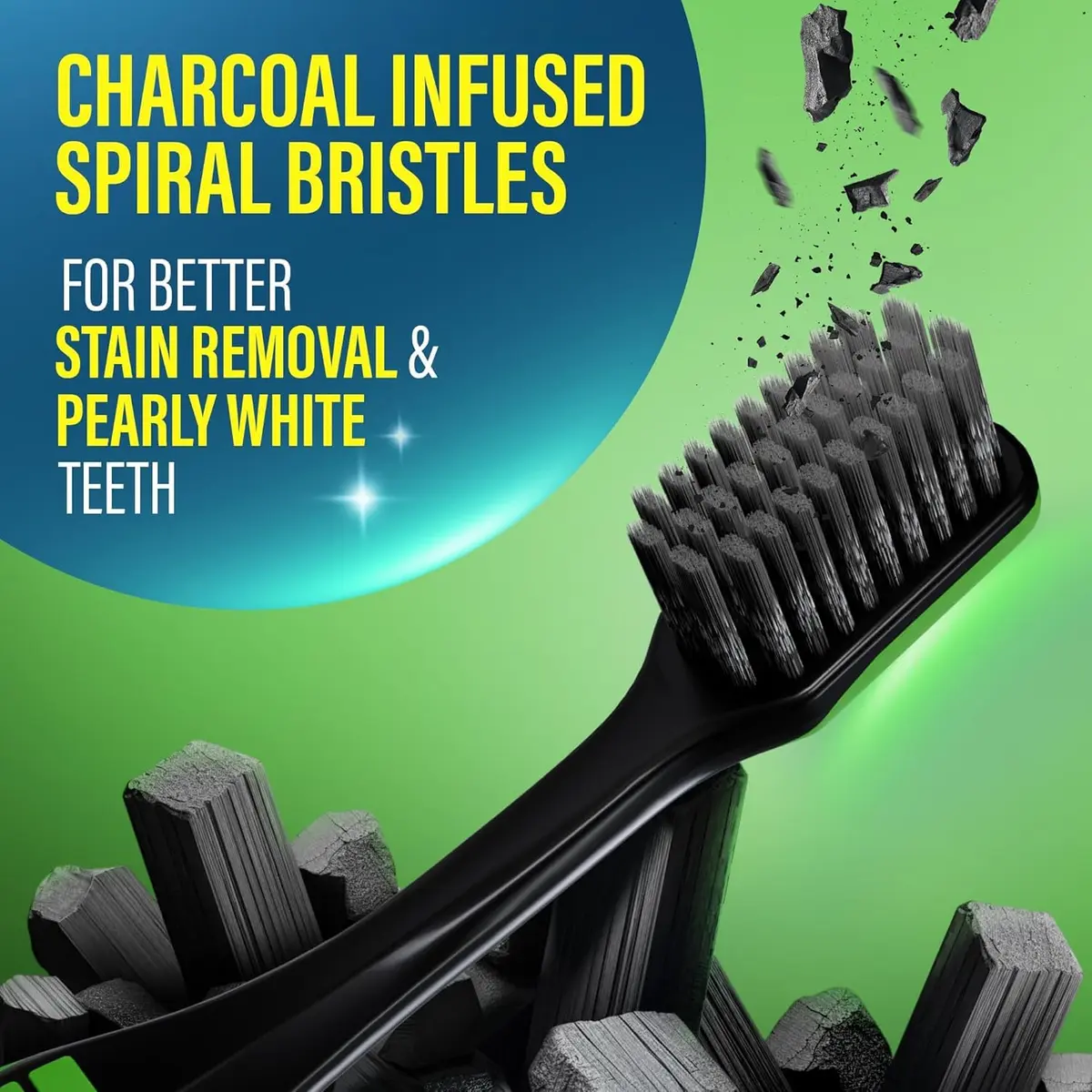 GuruNanda Gentle Giant Charcoal Toothbrush - Dual Action Flossing Spiral Bristles, Non-Slip Ergo Dexa Grip Handle, 2ct (Pack of 2) - view 2