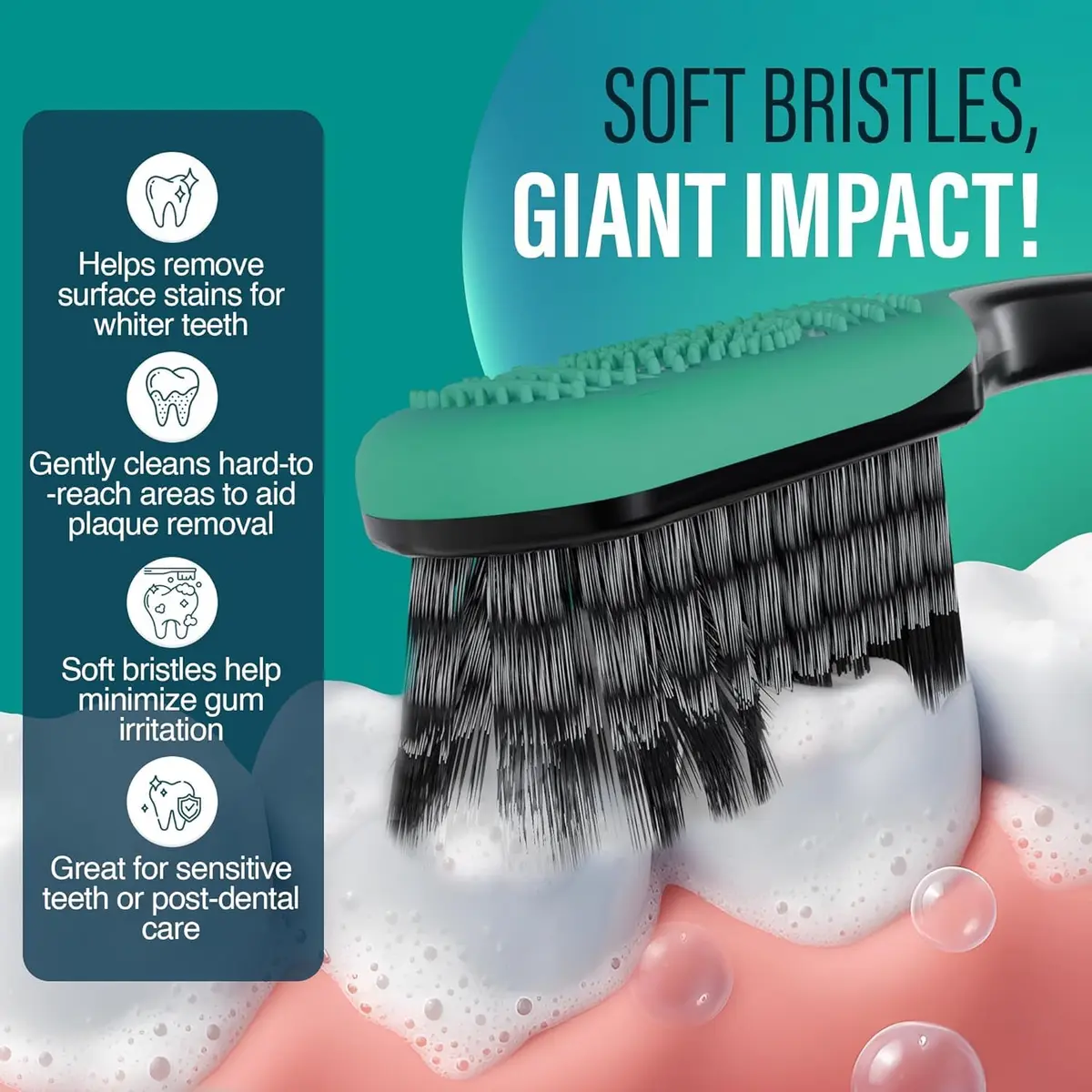 GuruNanda Gentle Giant Charcoal Toothbrush - Dual Action Flossing Spiral Bristles, Non-Slip Ergo Dexa Grip Handle, 2ct (Pack of 2) - view 4